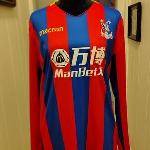 Macron Red and Blue Striped Soccer Jersey